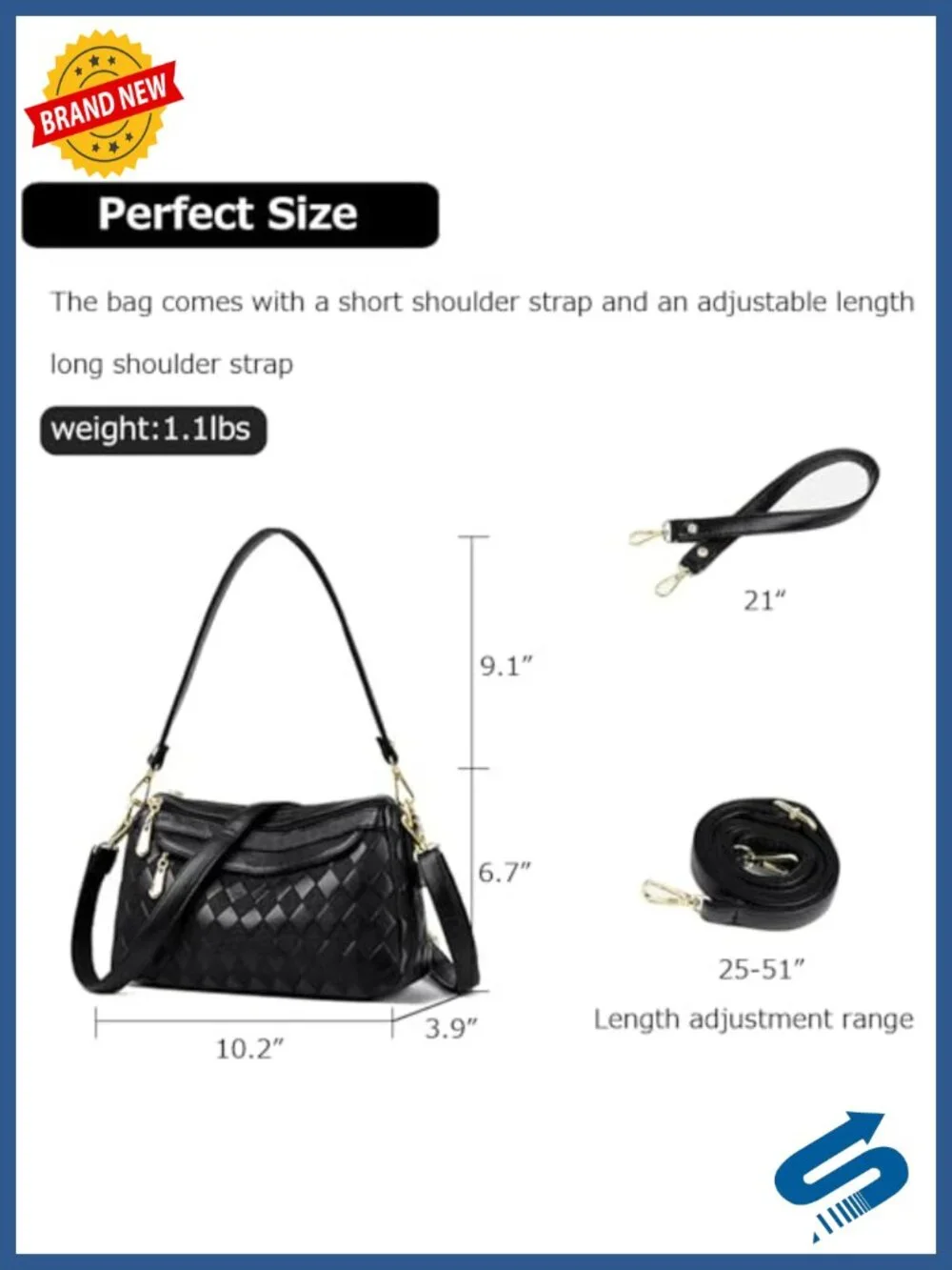 Quilted PU Leather Hobo Crossbody Bag Small Shoulder Tote Satchel